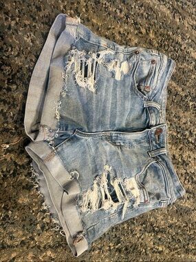 American Eagle Outfitters Light Blue Ripped Roll-Cuff Denim Shorts